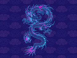 同时在蓝色底图上还配有平铺的祥云效果,着重表现传统的蓝色中国龙 这