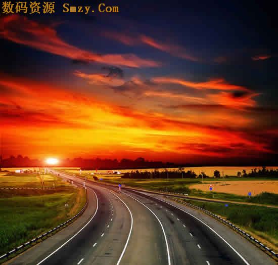 高速公路太阳夕阳山