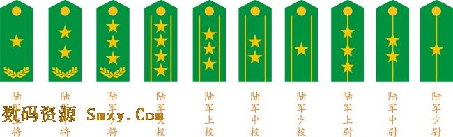 等级很多级别,此张陆军军衔等级肩章高清图片展示了陆军等级标志的