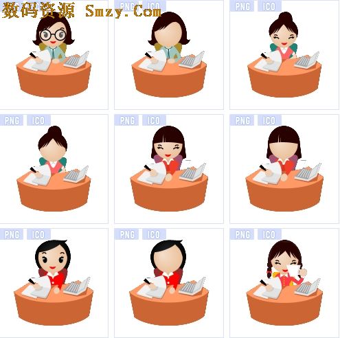 办公桌前的文员美女图标素材图片