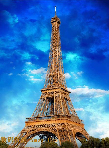 蓝天白云风景下巴黎铁塔高清图片