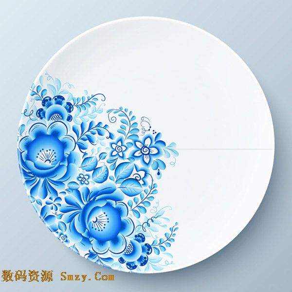 古典青花瓷蓝花装饰白瓷盘矢量素材 界面预览