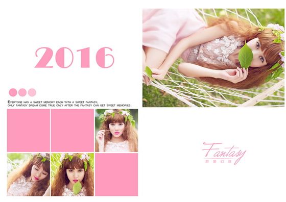 2016年台历模板 甜美幻想来自2016年A4小12寸精品写真台历模板,本套模板主要是针对三口之家的写真 照片进行制 作,以PSD分层的文件格式进行设计,全套共由一张封 面模板和十二张内容模板组成,本张是封面,采用白色调作为本张2016台历模板的背景,使用了四张年轻女孩写真照片,同时搭配以艺术线条、 精美的艺术文字和2016台历表等元素所综合设计而成,效果时尚而又可爱,喜爱台历模板风格的朋友请不要错过了。