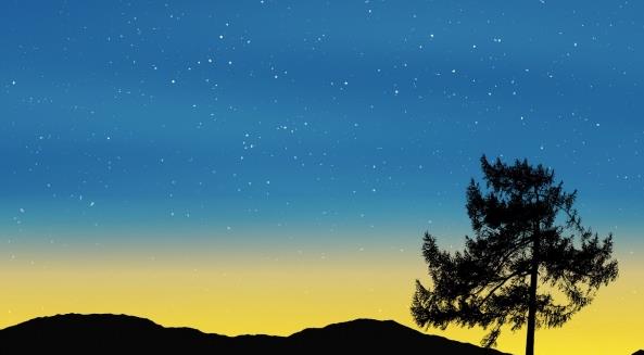 你仔细观察过夜晚的景色吗?夜晚的景色是最迷人的哦!星空夜晚山脉剪影高清图片中为大家展现的是蓝色的星空,还有许多的小星星,太阳照射在天上,显出黄色的光,看上去是那么的美丽,还有树木倒映在其中,真实大自然给予的最漂亮的景观,看不到的人们肯定会有所惋惜,你肯定不想成为那个后悔的人吧!