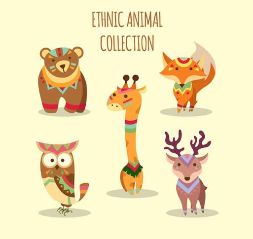 卡通彩色花纹动物矢量素材