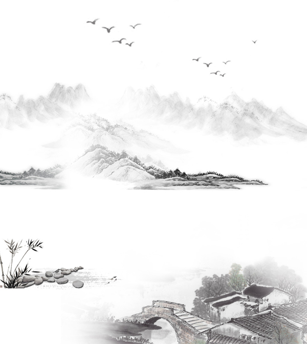 古风水墨背景画psd分层素材