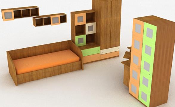 浅棕色组合家具3D模型贴图下载