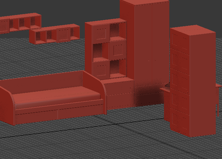 浅棕色组合家具3D模型贴图下载