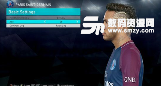 实况足球2018巴黎圣日耳曼前锋内马尔面部补