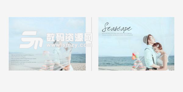 婚纱照设计模板 蓝色的海滩